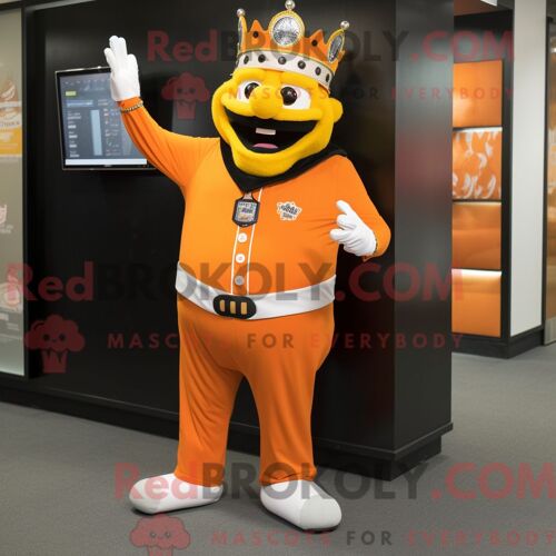 Costume De Mascotte Redbrokoly Du Roi Orange Personnage Habillé D Un Pantalon De Costume Et De Montres-Bracelets