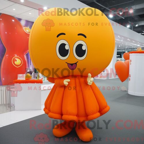 Costume De Mascotte Redbrokoly De Ballons En Forme De Coeur Orange Personnage Habillé Avec Une Robe Taille Empire Et Des Bonnets