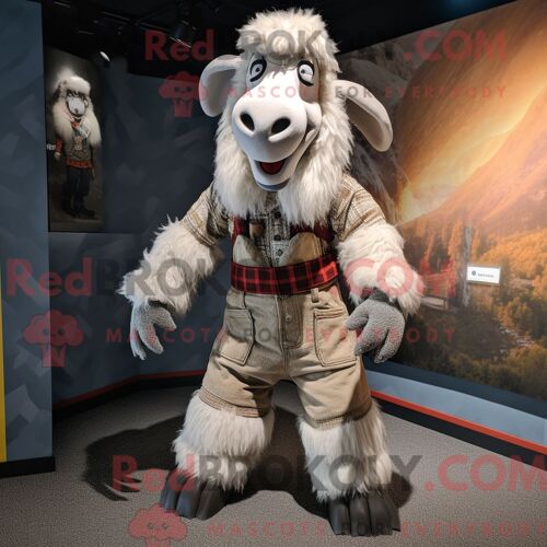 Costume De Mascotte Redbrokoly De Chèvre Boer Grise Personnage Habillé D Un Pantalon Et De Mitaines En Velours Côtelé