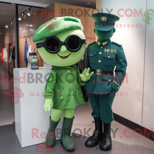 Costume De Mascotte Redbrokoly De Soldat De La Marine Verte Personnage Habillé D Une Mini-Robe Et De Cravates