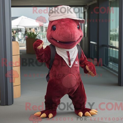 Costume De Mascotte Redbrokoly D Axolotls Marron Habillé Avec Un Jegging Et Une Casquette