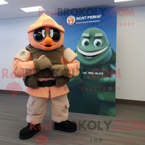 Costume De Mascotte Redbrokoly Peach Marine Recon Habillé D Une Robe Trapèze Et De Montres Intelligentes
