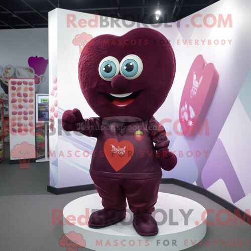 Costume Mascotte Redbrokoly De Maroon Heart Personnage Habillé Avec Un Cardigan Et Des Boucles D Oreilles