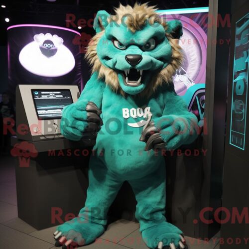Costume De Mascotte Redbrokoly De Melon Turquoise Personnage Habillé Avec Une Robe Taille Empire Et Des Mitaines