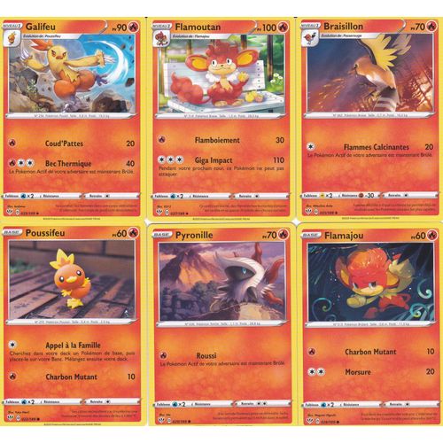 6 Cartes Pokemon - Galifeu 23/189 + Flamoutan 27/189 + Braisillon 31/189 + Flamajou 26/189 + Pyronille 29/189 + Poussifeu 22/189 - Épée Et Bouclier 3 Ténèbres Embrasées