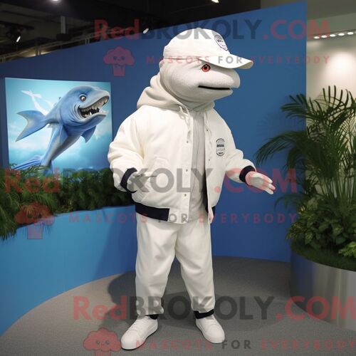 Mascotte Redbrokoly De Thon Blanc Costume De Personnage Habillé Avec Une Veste Et Des Casquettes