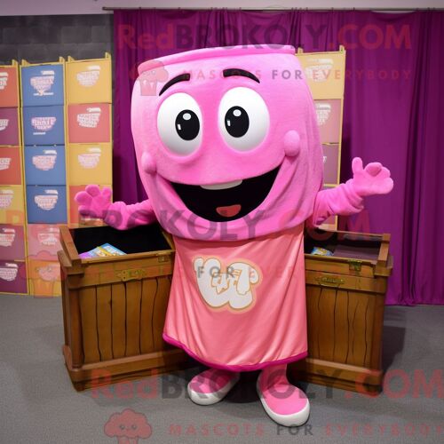 Costume Mascotte Redbrokoly De Coffre Au Trésor Rose Habillé D Un Débardeur Et De Pochettes De Costume