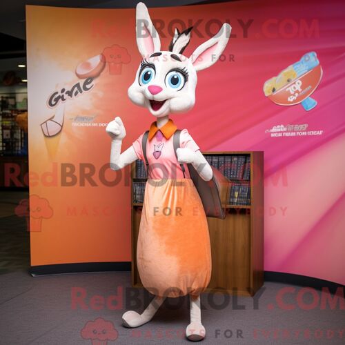 Costume Mascotte Redbrokoly De Peach Gazelle Habillé Avec Une Jupe Longue Et Des Portefeuilles