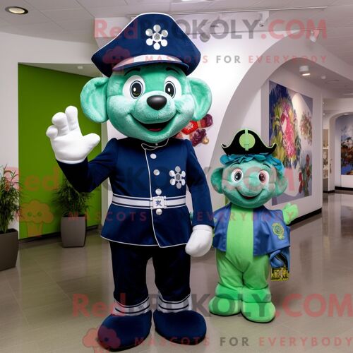Costume De Mascotte Redbrokoly De Trèfle À Quatre Feuilles Bleu Marine Habillé D Un Pantalon Capri Et D Un Porte-Monnaie