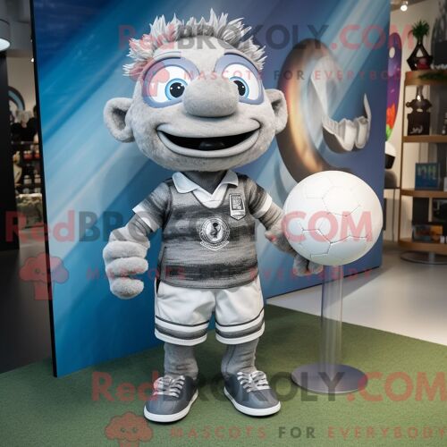Costume De Mascotte Redbrokoly De Ballon De Rugby Argenté Personnage Habillé Avec Une Barboteuse Et Des Épingles À Cheveux