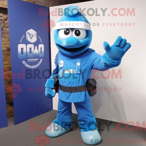 Costume Mascotte Redbrokoly Para Commando Bleu Habillé Avec Un T-Shirt À Manches Longues Et Des Boutons De Manchette