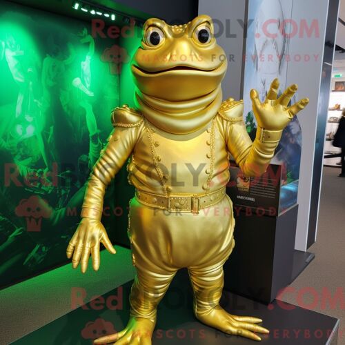 Personnage De Costume De Mascotte Redbrokoly De Grenouille D Or Habillé D Un Col Roulé Et De Ceintures De Smoking