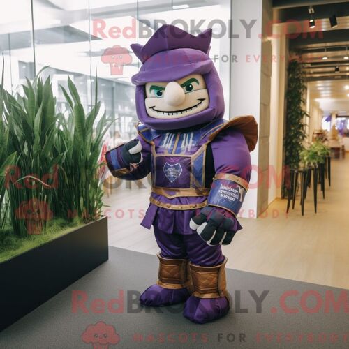 Costume De Mascotte Redbrokoly De Chevalier Médiéval Violet Personnage Habillé D Un Gilet Et De Pinces À Cheveux