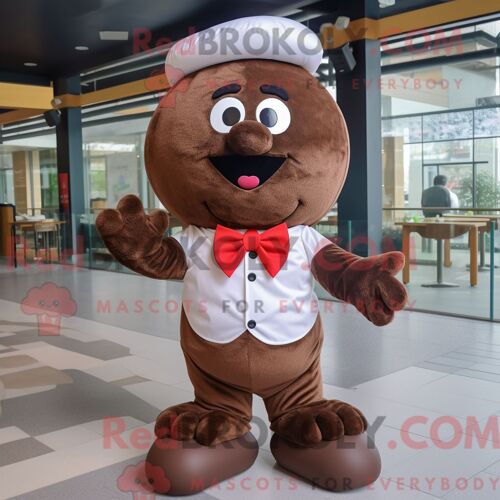Personnage De Costume De Mascotte Redbrokoly De Boulettes De Viande Marron Habillé D Un Polo Et De Noeuds Papillons