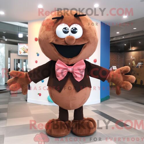 Personnage De Costume De Mascotte Redbrokoly De Boulettes De Viande Marron Habillé D Un Polo Et De Noeuds Papillons