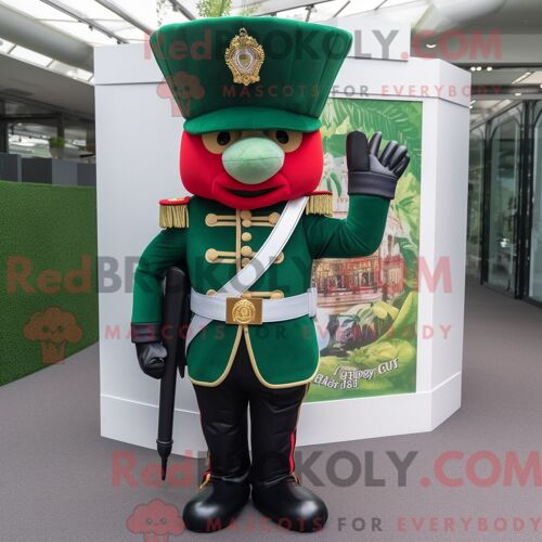Personnage De Costume De Mascotte Redbrokoly De La Garde Royale Britannique Vert Forêt Habillé Avec Une Veste Et Des Portefeuilles