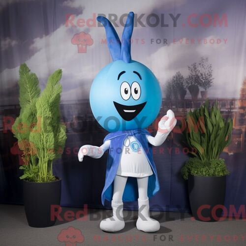 Costume De Mascotte Redbrokoly De Pâtes Au Pesto Turquoise Habillé D Une Robe Trapèze Et D Un Porte-Monnaie