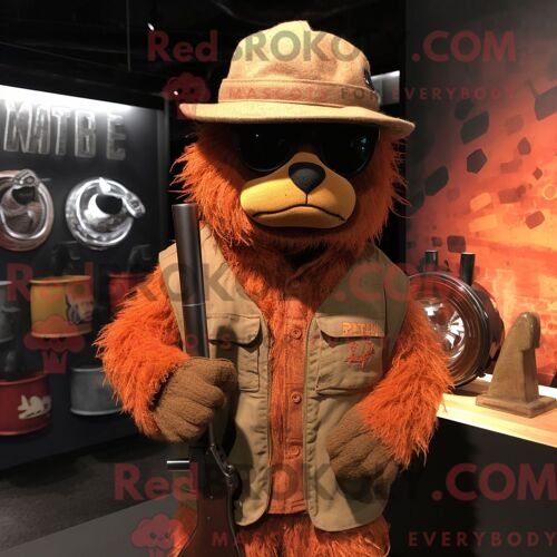 Costume De Mascotte Redbrokoly De Rust Sniper Habillé D Une Chemise Henley Et D Épingles À Chapeau