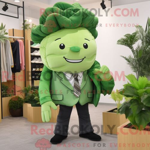 Personnage De Costume De Mascotte Redbrokoly De Chou Vert Forêt Habillé Avec Un Pantalon De Costume Et Des Pochettes De Costume