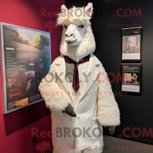 Costume Mascotte Redbrokoly De Lama Blanc Personnage Habillé D Un Blazer Et De Cravates