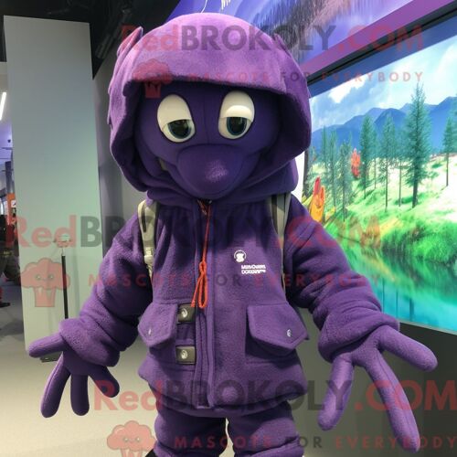 Costume Mascotte Redbrokoly De Homard Violet Personnage Habillé D Une Parka Et De Bonnets