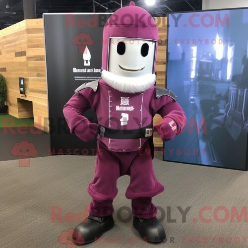 Costume De Mascotte Redbrokoly De Chevalier Médiéval Magenta Habillé D Un Pantalon Cargo Et De Bonnets