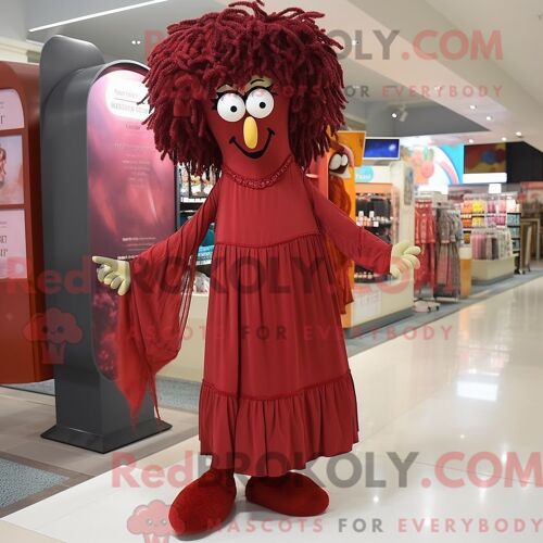 Costume De Mascotte Redbrokoly De Marcheur Sur Échasses Marron Habillé D Une Robe Longue Et De Lacets De Chaussures