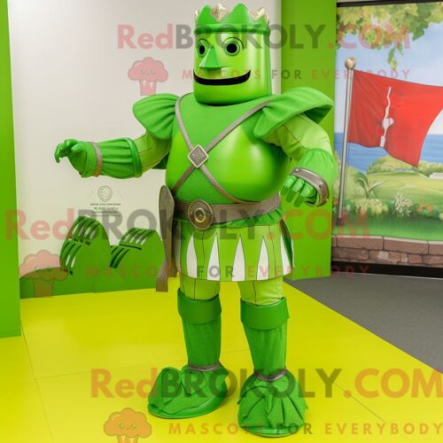 Costume De Mascotte Redbrokoly De Chevalier Médiéval Vert Citron Habillé D Un Bermuda Et De Bracelets De Cheville