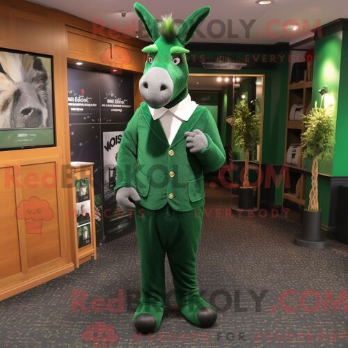 Costume Mascotte Redbrokoly D Âne Vert Forêt Personnage Habillé Avec Un Body Et Des Boutons De Manchette