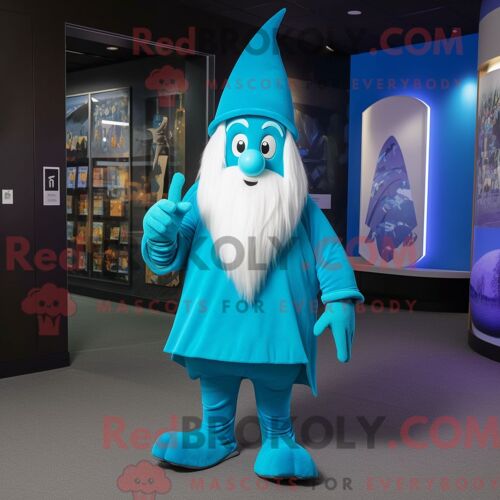 Personnage Mascotte Redbrokoly De Magicien Cyan Habillé D Un Legging Et D Un Bonnet