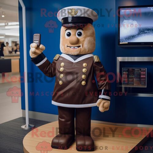 Costume De Mascotte Redbrokoly De Barres De Chocolat Bleu Marine Habillé D Un Pull Et De Coussinets De Pieds