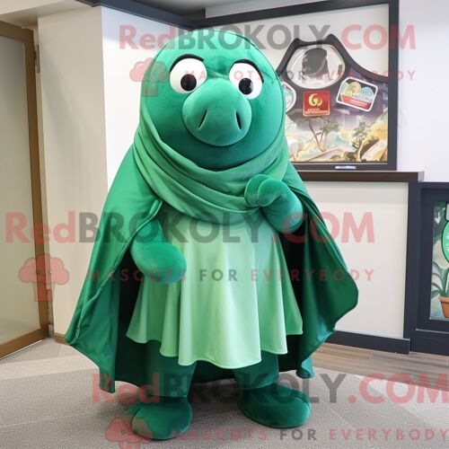 Costume De Mascotte Redbrokoly De Phoque Vert Habillé D Une Jupe-Culotte Et De Châles
