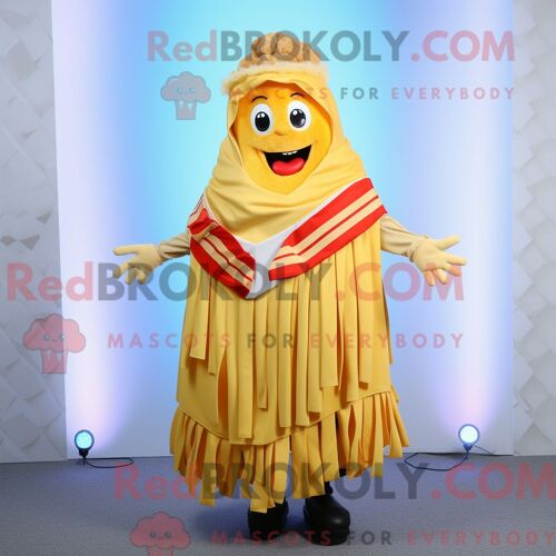 Personnage De Costume De Mascotte Redbrokoly De Frites Habillé D Une Robe Portefeuille Et D Épingles À Châle