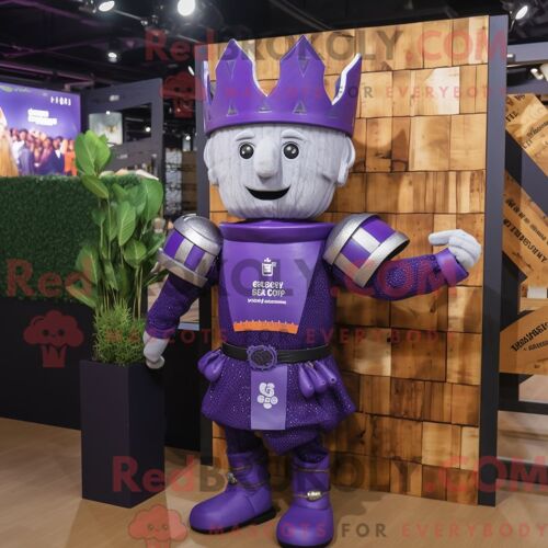 Costume De Mascotte Redbrokoly De Chevalier Médiéval Violet Personnage Habillé D Un Gilet Et De Pinces À Cheveux