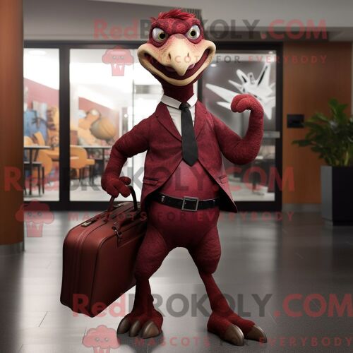 Personnage De Costume De Mascotte Redbrokoly D Utahraptor Marron Habillé Avec Un Jegging Et Des Porte-Documents