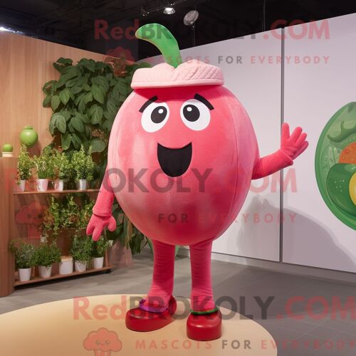 Costume Mascotte Redbrokoly De Tomate Rose Personnage Habillé Avec Une Barboteuse Et Des Gants