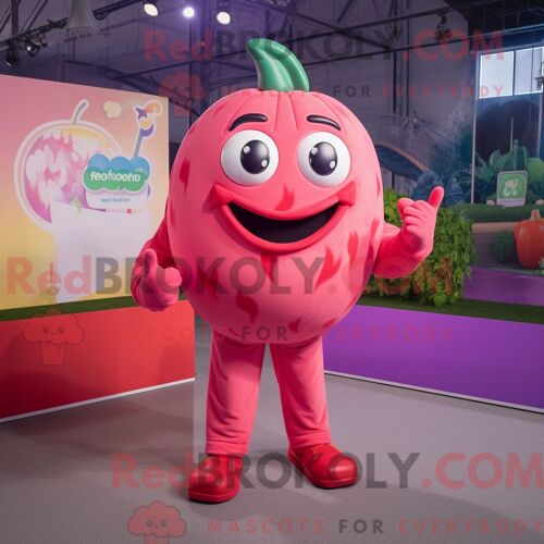 Costume Mascotte Redbrokoly De Tomate Rose Personnage Habillé Avec Une Barboteuse Et Des Gants