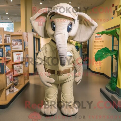 Costume De Mascotte Redbrokoly D Éléphant Beige Personnage Habillé D Une Salopette Et De Bracelets