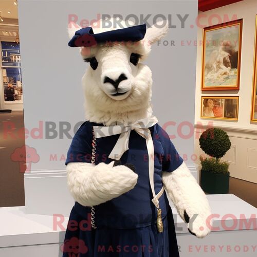 Costume De Mascotte Redbrokoly D Alpaga Bleu Marine Personnage Habillé D Une Robe Et De Noeuds Papillons
