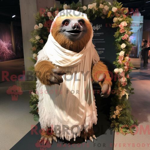 Personnage De Costume De Mascotte Redbrokoly De Paresseux Géant De Rouille Habillé Avec Une Robe De Mariée Et Des Foulards