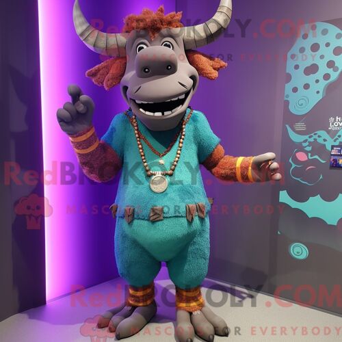 Costume Mascotte Redbrokoly De Minotaure Personnage Habillé Avec Un Body Et Des Colliers