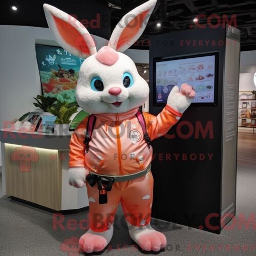 Costume De Mascotte Redbrokoly De Lapin Pêche Habillé Avec Un Rash Guard Et Des Bandeaux