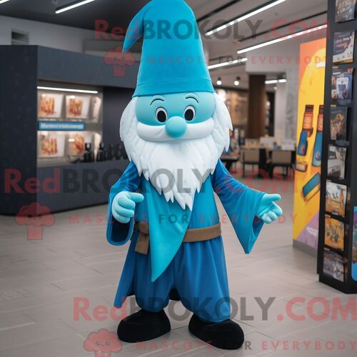 Personnage Mascotte Redbrokoly De Magicien Cyan Habillé D Un Legging Et D Un Bonnet