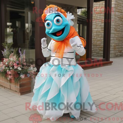 Costume De Mascotte Redbrokoly De Poisson Clown Turquoise Personnage Habillé Avec Une Robe De Mariée Et Des Bracelets