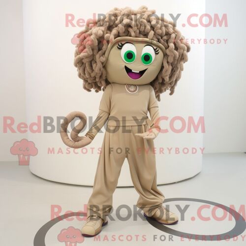 Mascotte Redbrokoly De Méduse Beige Costume De Personnage Habillé Avec Une Combinaison Et Des Sacs À Main