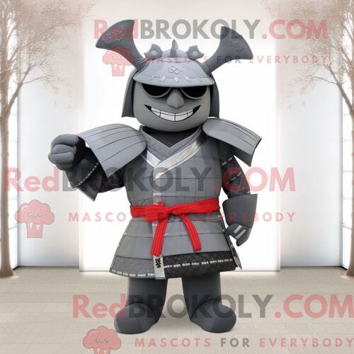 Costume De Mascotte Redbrokoly De Samouraï Gris Personnage Habillé D Un Costume Et De Noeuds Papillons