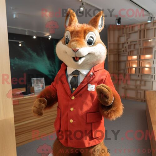 Costume Mascotte Redbrokoly D Écureuil Roux Personnage Habillé D Un Blazer Et D Anneaux