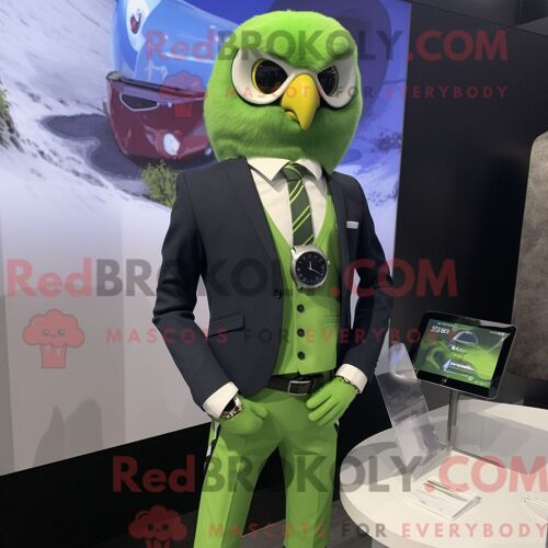 Costume Mascotte Redbrokoly De Faucon Vert Citron Habillé D Un Blazer Et De Montres Intelligentes