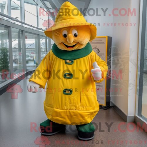 Costume De Mascotte Redbrokoly De Chapeau De Lutin Jaune Personnage Habillé D Une Parka Et De Coussinets De Pieds