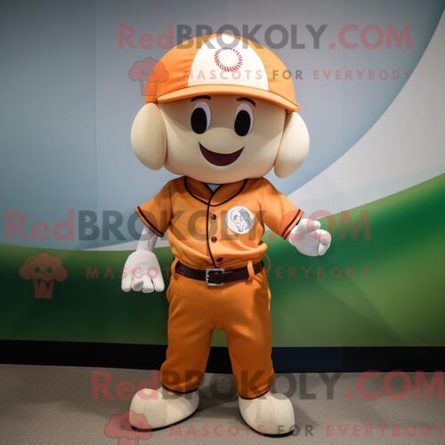Personnage De Costume De Mascotte Redbrokoly De Balle De Baseball Peach Habillé Avec Un Pantalon Chino Et Des Ceintures